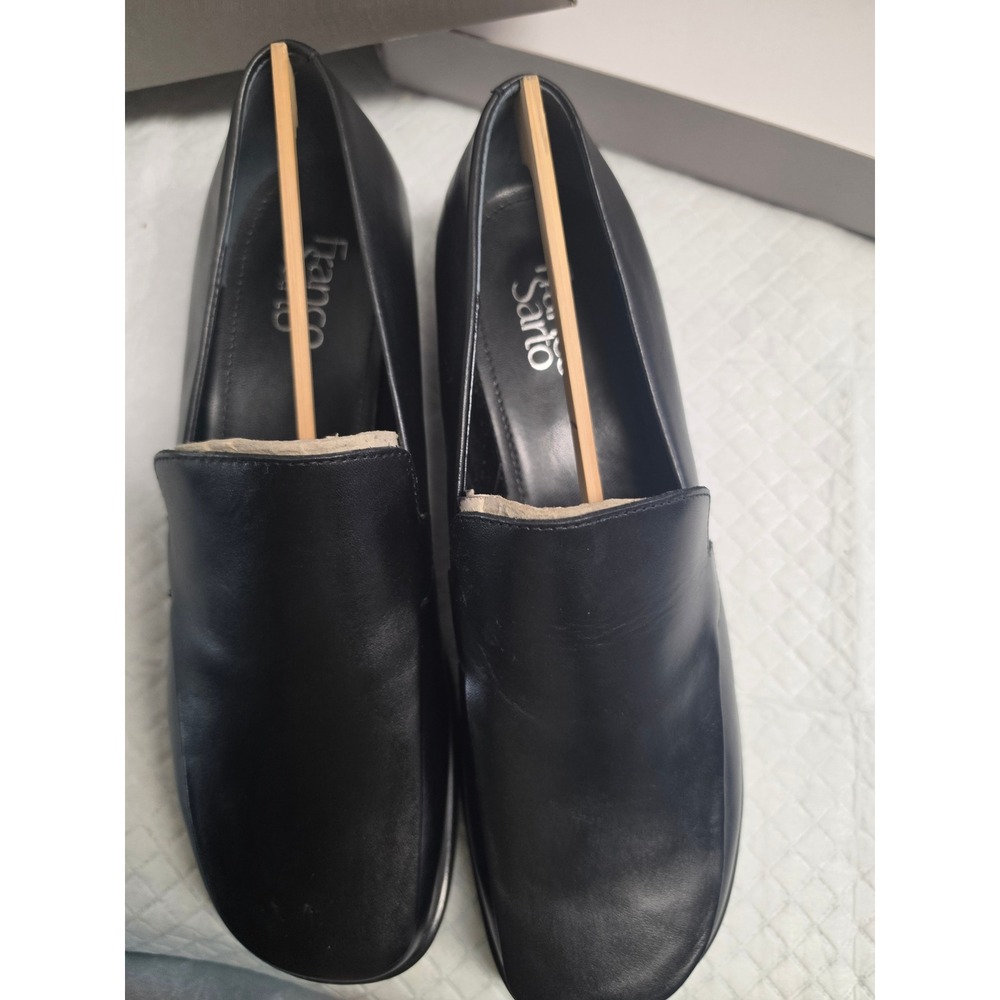 Franco Sarto Bocca Black Leather Loafers Square Toe Slip On Flats Womens 10W‎